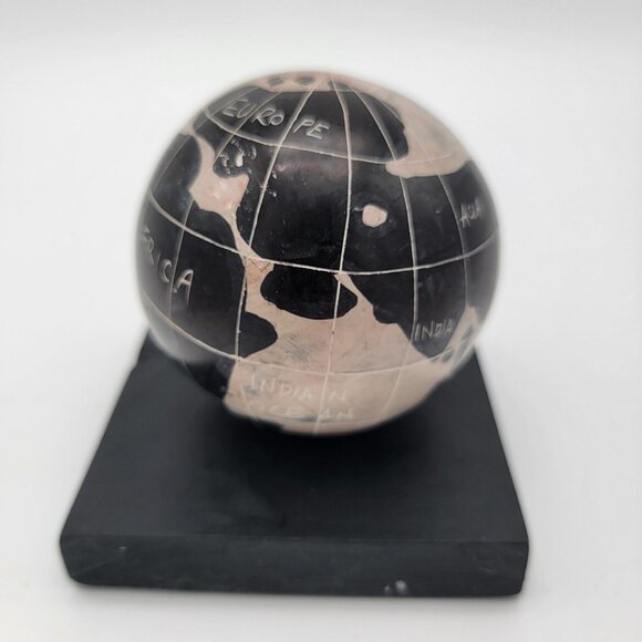 Handmade Other - Hand-Carved Soapstone Globe World Map Paperweight